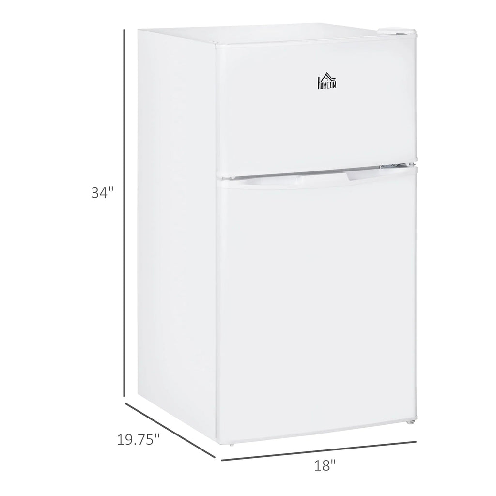 HOMCOM Double Door Mini Fridge with Freezer, 3.2 Cu.Ft Compact Refrigerator with Adjustable Shelf, Adjustable Thermostat