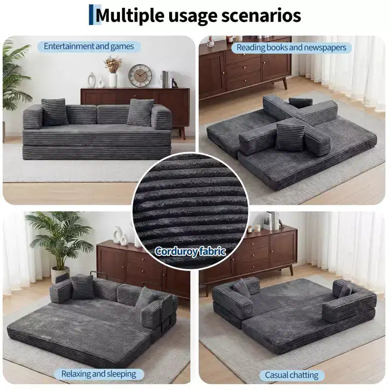 80.7 5-in-1 Convertible Sleeper Sofa Bed ??Corduroy, 1200 lbs, No Assembly