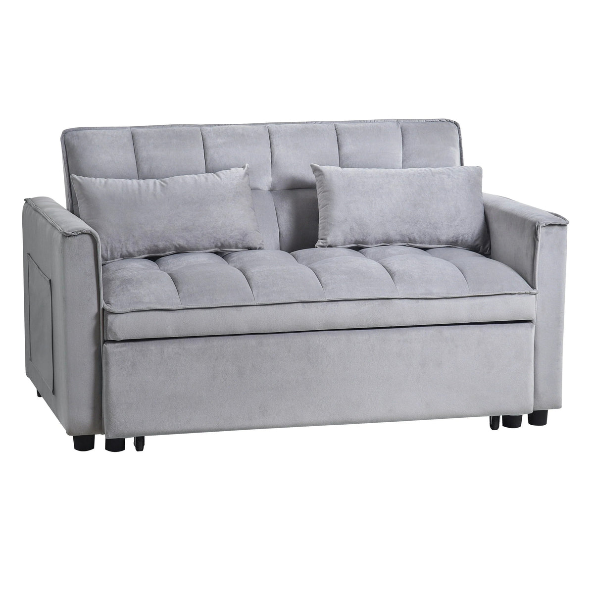 Modern Pull-Out Couch Bed, 3-in-1 Sleeper Sofa with Adjustable Backrest, Velvet Loveseat, Pillows & Side Pockets